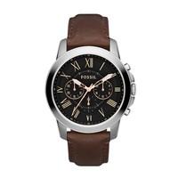 Fossil Grant men\'s chronograph black dial brown leather strap watch