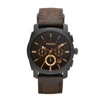 fossil machine mens chronograph brown leather strap watch