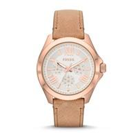 fossil cecile ladies rose gold plated brown leather strap watch
