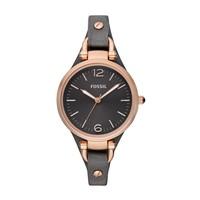 fossil georgia ladies rose gold tone and grey leather strap watch