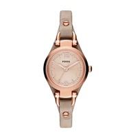 Fossil Georgia ladies\' rose gold-plated brown leather strap watch