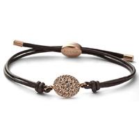 Fossil Rose Gold Plated Brown Cord Disc Bracelet JF00118791