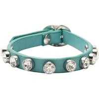 Fossil Jewellery Steel CZ Studs Aqua Blue Leather Bracelet JA5869040