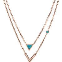 fossil rose gold plated teal two row necklace jf02644791