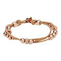 Fossil Rose Gold Tone Tan Leather Bead Wrap JA6539791