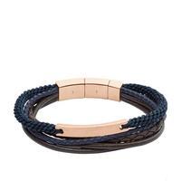 Fossil Mens Vintage Casual Navy and Brown Leather Bracelet