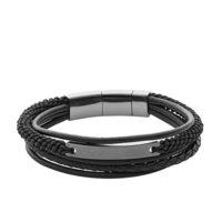 Fossil Mens Vintage Casual Grey and Black Leather Bracelet