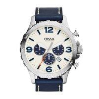 Fossil Mens Nate Navy and Cream Chronograph Leather Watch