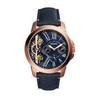 fossil gents grant twist three hand blue leather watch