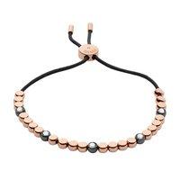 fossil vintage glitz rose gold tone and leather beaded bracelet