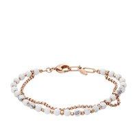 fossil fashion rose gold tone white bead double chain bracelet