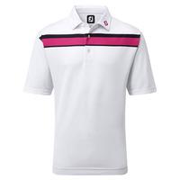 Footjoy 2016 Double Chest Stripe Polo - White/Berry