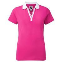 FootJoy Pique V Neck Ladies Polo - Berry / White Small