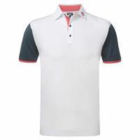 FootJoy Pique Colour Block Shirt - White / Charcoal / Pink Small