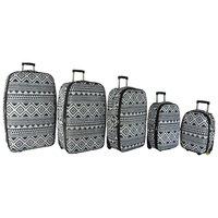 FRENZY 292 Black/White Travel Luggage Suitcase Sets, Includes Cabin Trolley Bags for Ryanair and Easyjet 5-Pcs (18-32″)