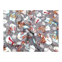 Frosty the Snowman Print Christmas Cotton Fabric Grey