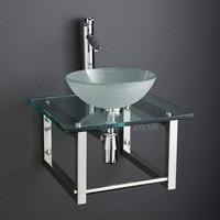 Frosted Glass 31cm Round Monza Washbasin with 45cm Square Glass Shelf and Tap