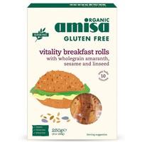 fresh amisa organic gluten free vitality brown rolls 250g