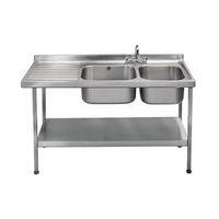FRANKE SISSONS STAINLESS STEEL SINK 1500X600MM, DOUBLE BOWL INCLUDING TAPS, LEFT HAND DRAINER WITH