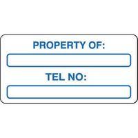 FRAGMENTING LABELS ROLL OF 250 PROPERTY OF/TEL NO. 50 X 25