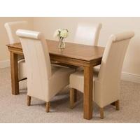 french rustic solid oak 150 cm dining table with 4 ivory montana leath ...