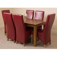 french rustic solid oak 150 cm dining table with 6 burgundy lola leath ...
