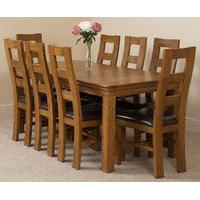 French Rustic Solid Oak 180 cm Dining Table with 8 Rustic Solid Oak Chairs