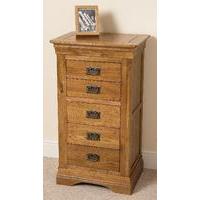 French Chateau Rustic Solid Oak 5 Drawer Chest