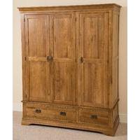 French Chateau Rustic Solid Oak Triple Wardrobe