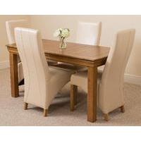 French Rustic Solid Oak 150 cm Dining Table with 4 Ivory Lola Leather Chairs