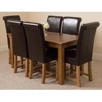 French Rustic Solid Oak 150 cm with 6 Brown Washington Leather Chairs