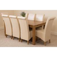French Rustic Solid Oak 180 cm Dining Table with 8 Ivory Montana Leather Chairs