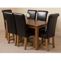 French Rustic Solid Oak 150 cm with 6 Black Washington Leather Chairs