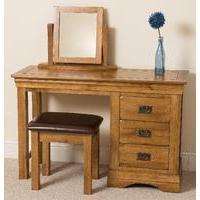 French Chateau Rustic Solid Oak Dressing Table, Stool and Mirror Set
