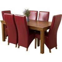french rustic solid oak 180cm dining table with 6 brown lola leather c ...