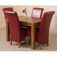 French Rustic Solid Oak 120 cm With 4 Burgundy Montana Leather Chairs