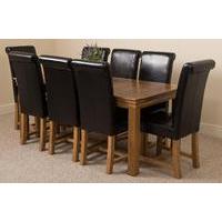 French Rustic Solid Oak 180 cm Dining Table with 8 Black Washington Leather Chairs