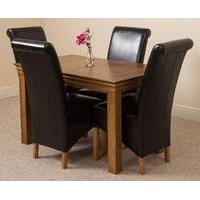 French Rustic Solid Oak 120 cm With 4 Black Montana Leather Chairs