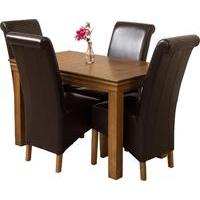 French Rustic Solid Oak 120 cm With 4 Brown Montana Leather Chairs