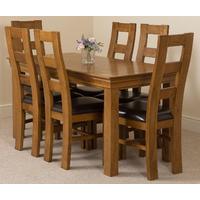 French Rustic Solid Oak 150 cm Dining Table with 6 Yale Rustic Solid Oak Chairs