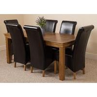 french rustic solid oak 180 cm dining table with 6 black montana leath ...