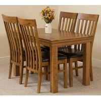 French Rustic 120cm Fixed Solid Oak Dining Table with 4 Harvard Rustic Solid Oak Chairs