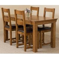 French Rustic Solid Oak 150 cm Dining Table with 4 Lincoln Rustic Oak Chairs