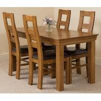 French Rustic Solid Oak 150 cm Dining Table with 4 Yale Rustic Solid Oak Chairs