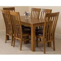 French Rustic Solid Oak 150 cm Dining Table with 6 Harvard Rustic Solid Oak Chairs
