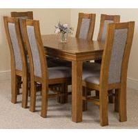 French Rustic Solid Oak 150 cm Dining Table with 6 Stanford Rustic Solid Oak Chairs