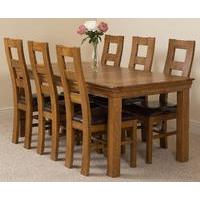 French Rustic Solid Oak 180 cm Dining Table with 6 Rustic Solid Oak Chairs