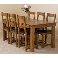 French Rustic Solid Oak 180 cm Dining Table with 6 Lincoln Rustic Oak Chairs