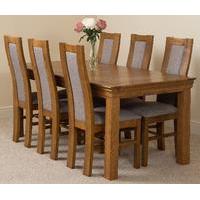 French Rustic Solid Oak 180 cm Dining Table with 6 Stanford Rustic Solid Oak Chairs