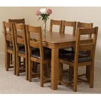 French Rustic Solid Oak 180 cm Dining Table with 8 Lincoln Rustic Oak Chairs